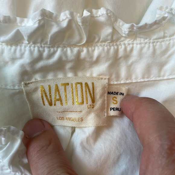 Nation 100% cotton ivory long sleeve cropped button down shirt size small - Picture 5 of 7